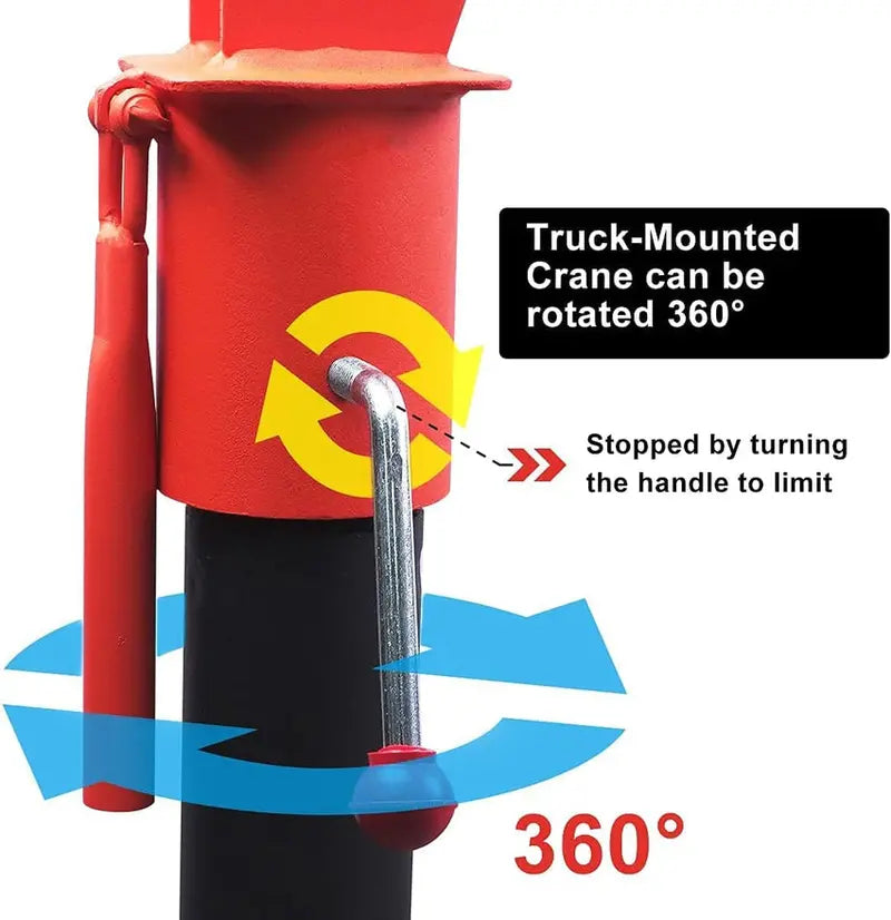 Pismire 0.5-Ton Foldable Truck-Mounted Crane Hoist – 12V Electric Winch, 3500 lb Pull, 1100 lb Lifting Capacity, 360° Swivel Steel Base
