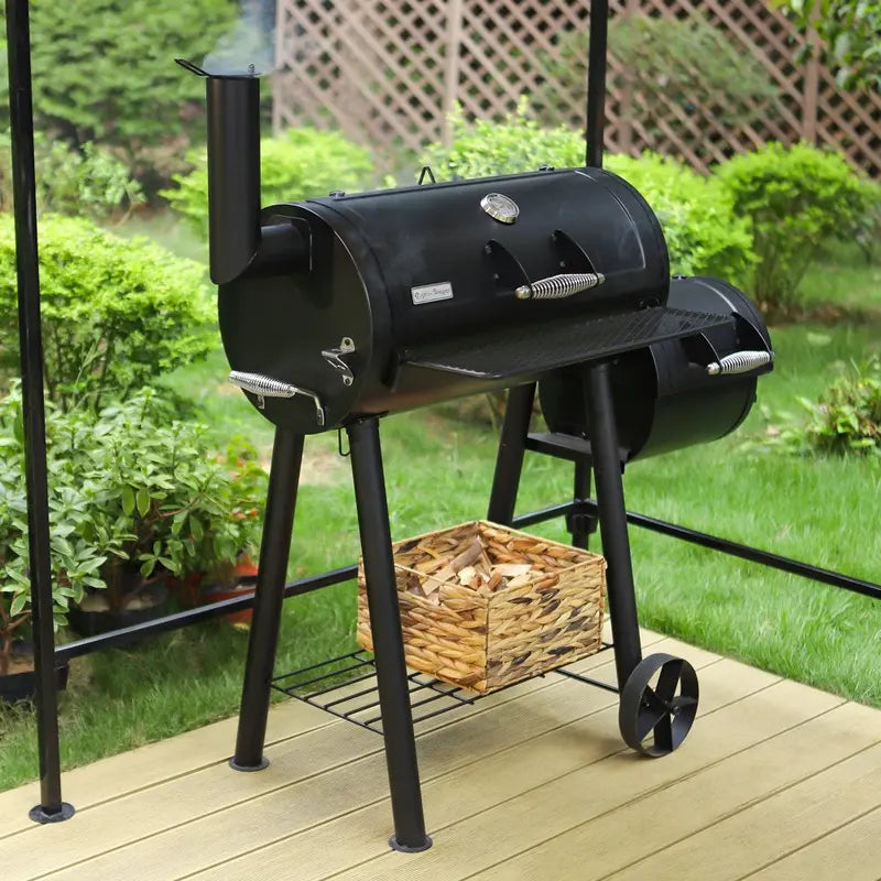 Sophia & William Compact Charcoal Grill with Offset Smoker – 512 sq in Porcelain-Coated Grates & Integrated Thermometer