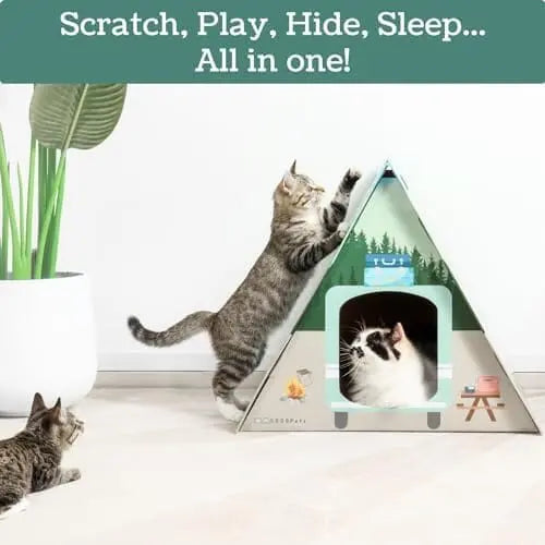 Spacious Cardboard Cat House for Indoor Cats, Durable Camper Tent Design, Easy Assembly, Furniture Protector