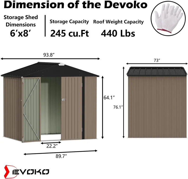 Devoko 5 x 3 Corrosion-Resistant Garden Shed  Lockable Steel Outdoor Storage House with Single Secure Door