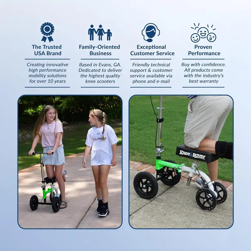 Compact All-Terrain Knee Scooter for Adults  Heavy-Duty Recovery Walker for Foot Surgery, Broken Ankle & Leg Injuries (Green)