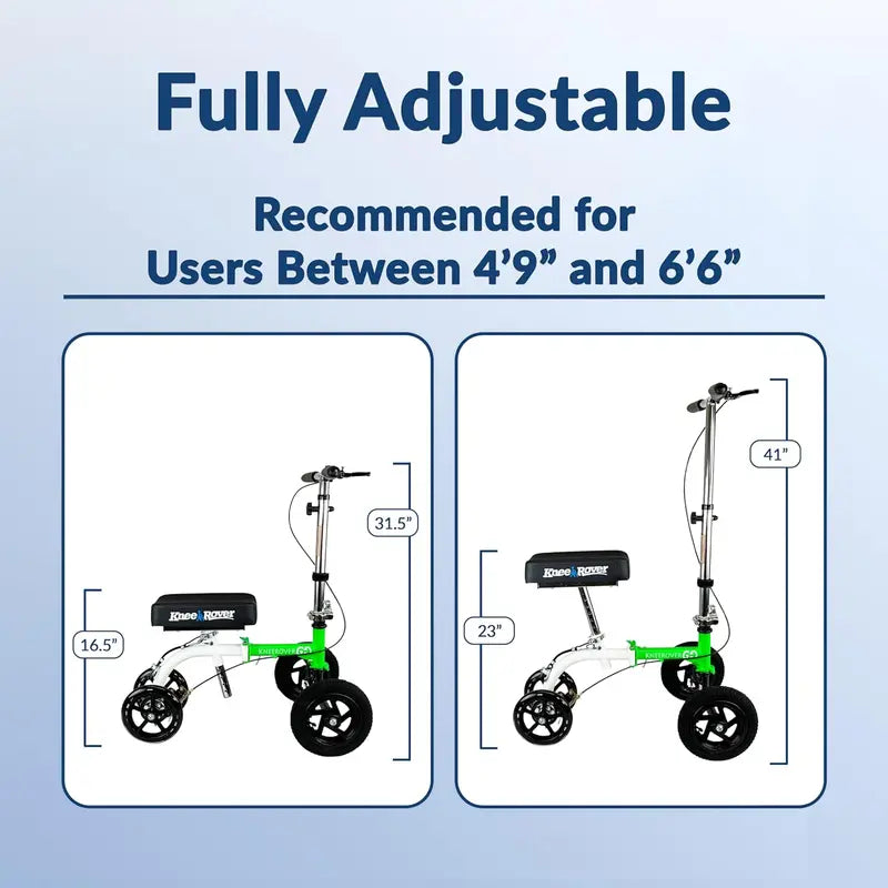 Compact All-Terrain Knee Scooter for Adults  Heavy-Duty Recovery Walker for Foot Surgery, Broken Ankle & Leg Injuries (Green)