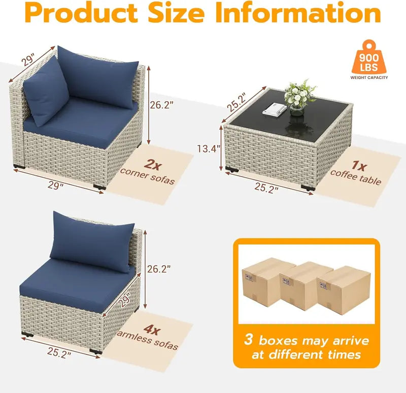 UDPATIO 7-Piece PE Wicker Patio Set – Outdoor Sectional Sofa with Tea Table, Green Finish
