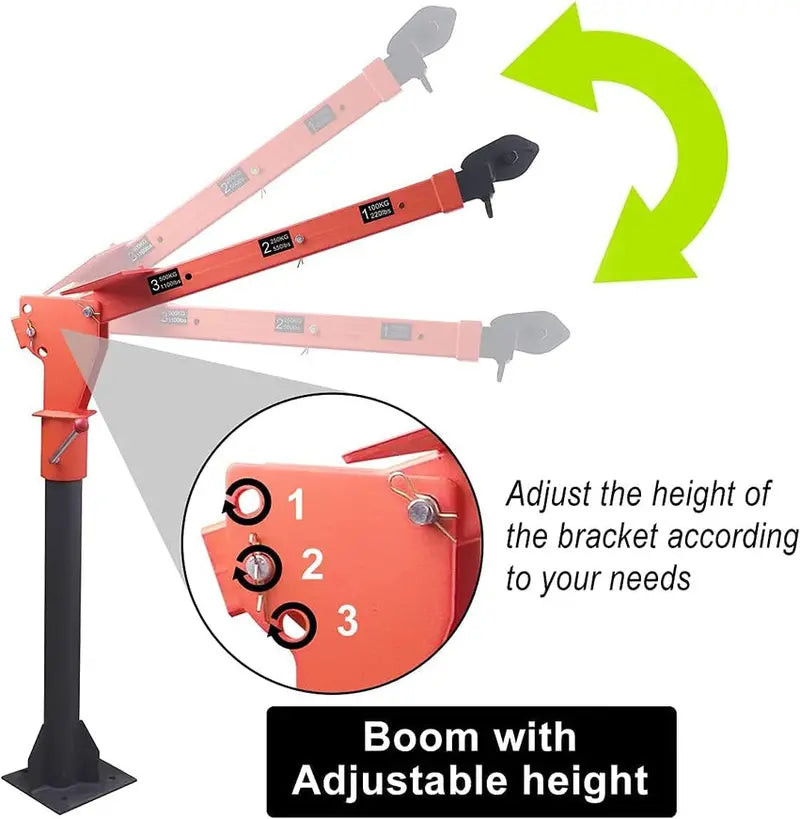 Pismire 0.5-Ton Foldable Truck-Mounted Crane Hoist – 12V Electric Winch, 3500 lb Pull, 1100 lb Lifting Capacity, 360° Swivel Steel Base