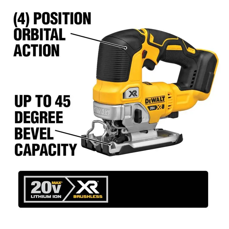 DEWALT 20V MAX Lithium-Ion Cordless Brushless 4 Tool Combo Kit, 20V Brushless 6-1/2 in. Circ Saw, and 20V XR Brushless Jigsaw DCK4050M2W56534