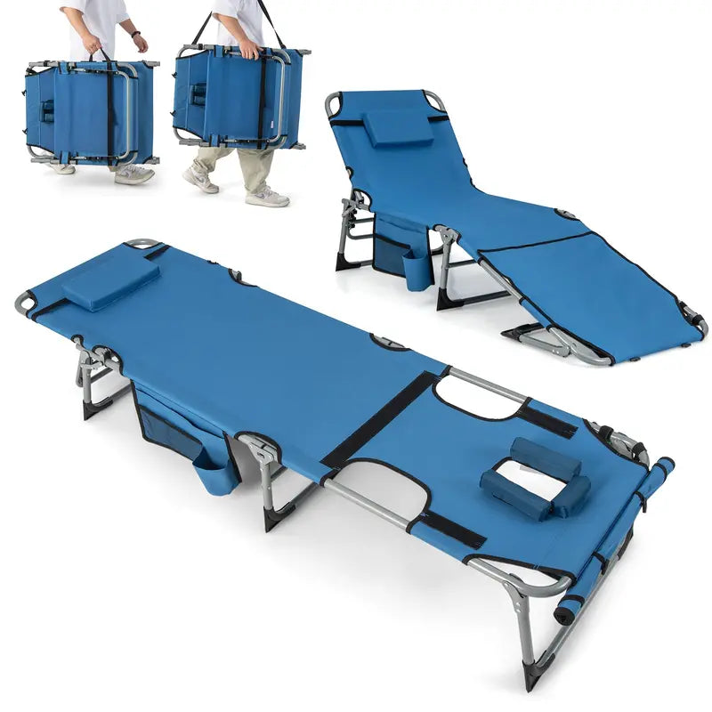 Outdoor Lounge Chair with 5-Position Recline, Face and Arm Cutouts for Sunbathing