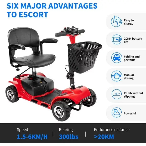 UltraLite 4-Wheel Mobility Scooter – Portable Lightweight Design, 14-Mile Range, Model A898