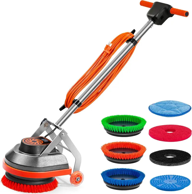 Commercial-Grade Floor Scrubber Machine  Heavy-Duty Cleaner & Polisher with Interchangeable Brushes/Pads for Tile, Grout, Hardwood & Carpet  No-Kneel Operation