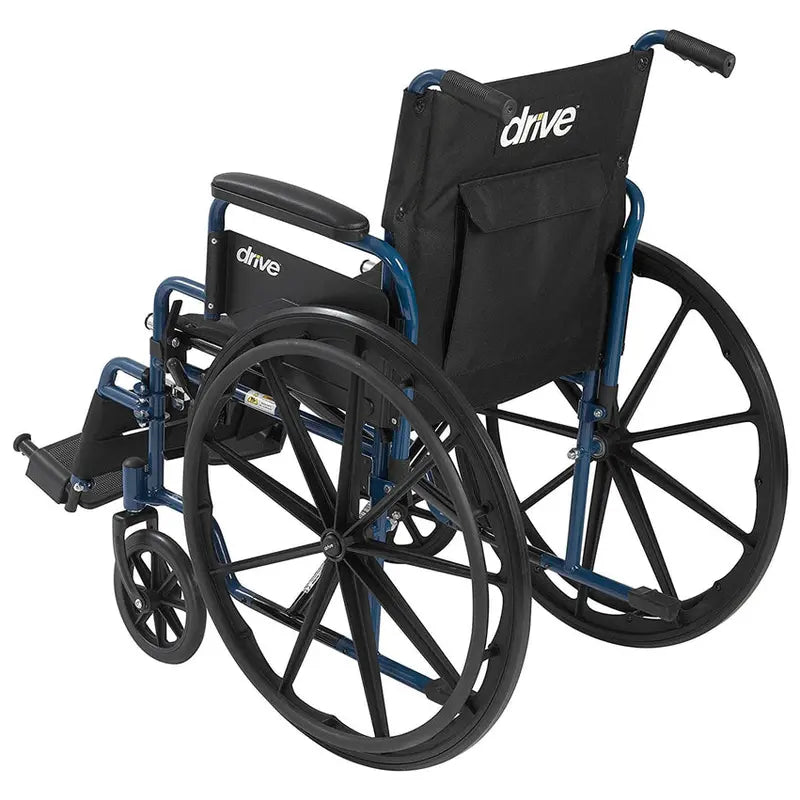Drive Medical Blue Streak Lightweight Folding Wheelchair  20-Inch Wide Seat for Easy Transport
