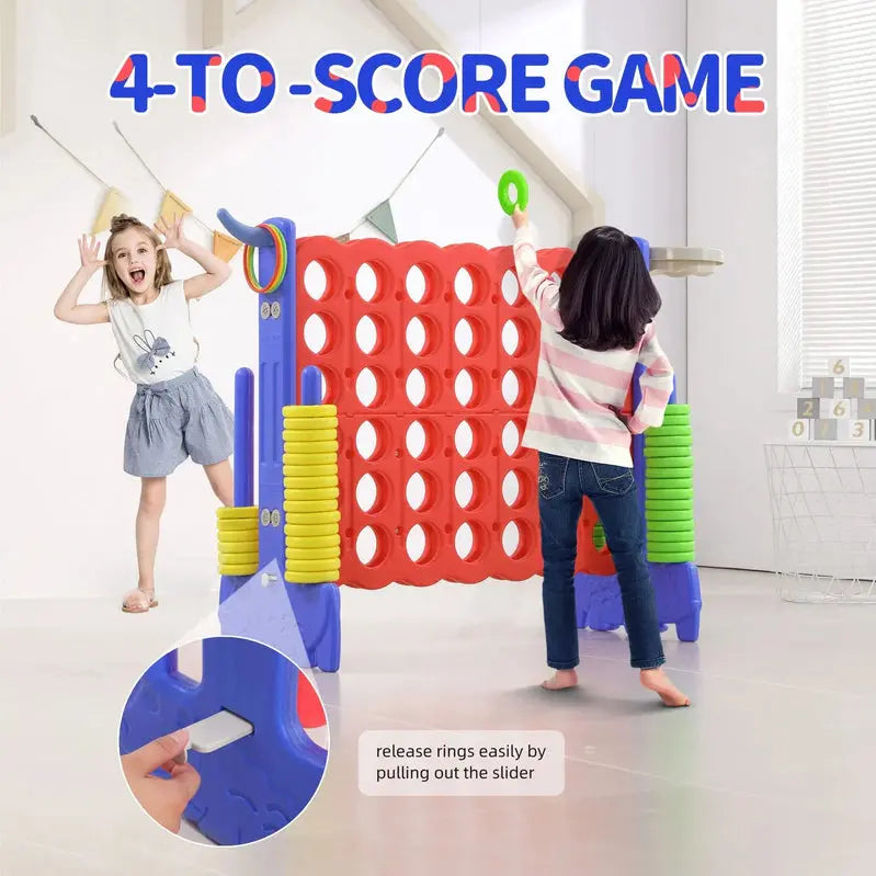 Unicoo 3-in-1 Outdoor Game Set – Giant A-Frame Activity Center Featuring Basketball Hoop, Ring Toss, and Connect-Four Style Play for All Ages
