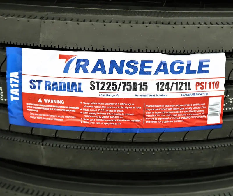 Transeagle All Steel STR Trailer Tire – ST225/75R15 124L LRG 14PLY