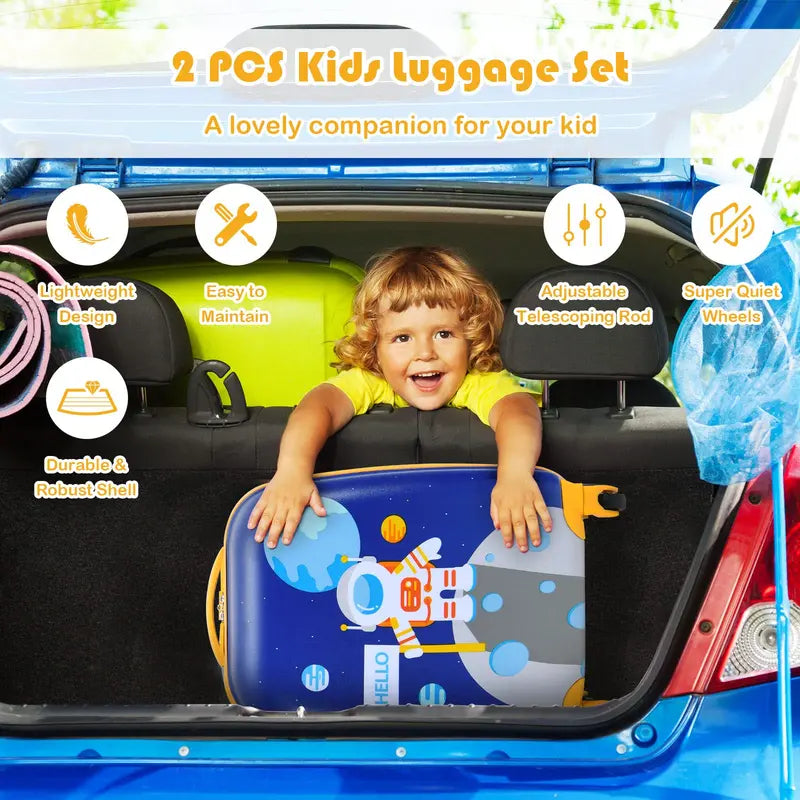 Two-Piece Kids' Luggage Set – 12-Inch and 16-Inch Carry-On Suitcases with Fun Designs
