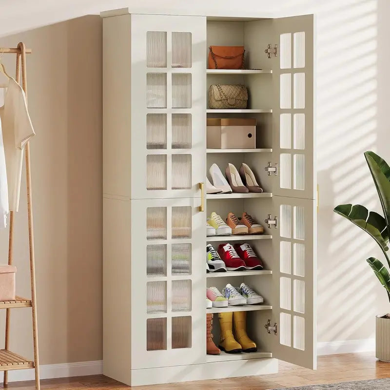 Tribesigns 71-Inch White Shoe Cabinet – 8-Tier Adjustable Shelving, Soft-Close Doors, Modern Entryway or Hallway Organizer