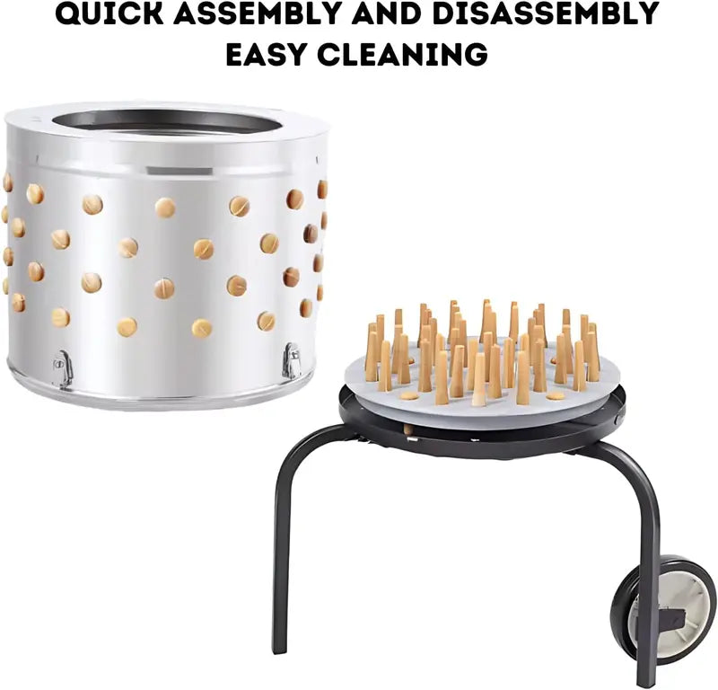 Stainless Steel Chicken Plucker with 92 Silicone Fingers, 20″ Drum, Wheeled Base, and Heavy-Duty Build