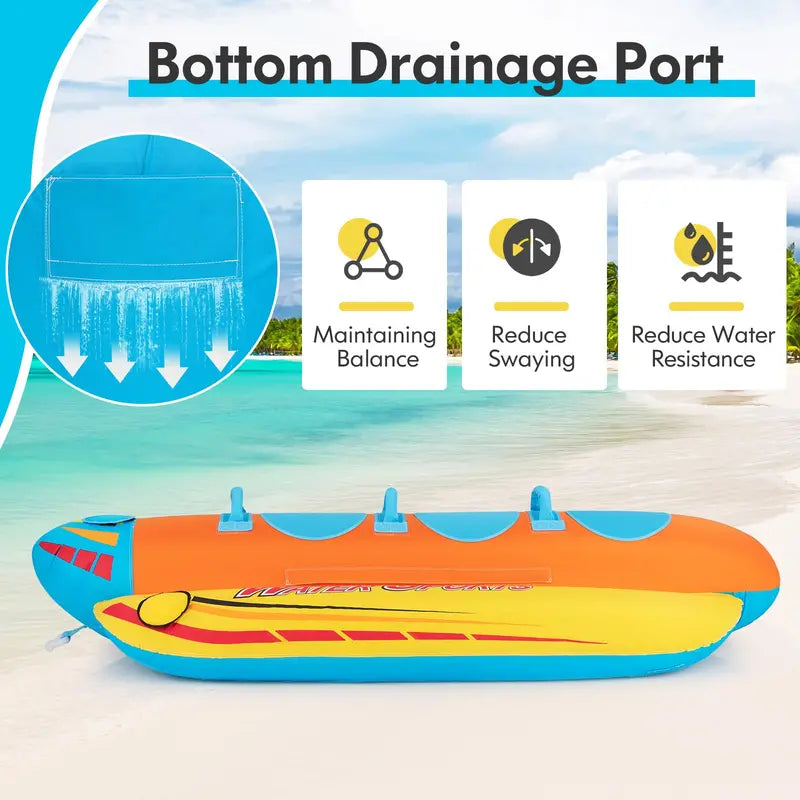 Three-Passenger Banana Towable Tube – EVA-Padded Seats for Boating and Water Sports