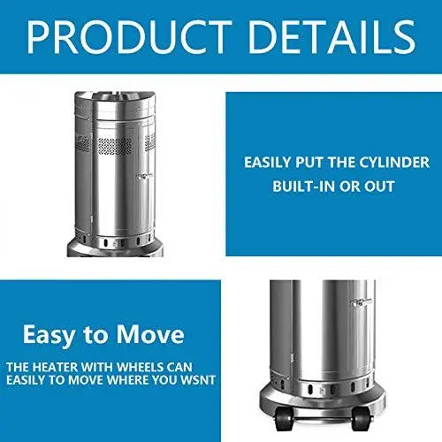 Dual 48,000 BTU Stainless Steel Patio Propane Heaters  Wheeled Floor-Standing Outdoor Heating Units (Silver)