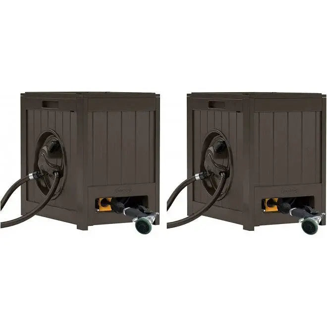 Suncast Aquawinder Auto-Rewind Hose Reel – 125-Foot, Water-Powered, Java Finish (2-Pack)