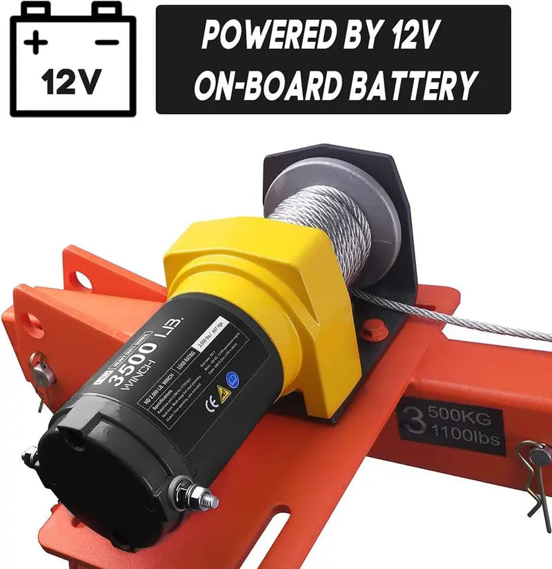 Pismire 0.5-Ton Foldable Truck-Mounted Crane Hoist – 12V Electric Winch, 3500 lb Pull, 1100 lb Lifting Capacity, 360° Swivel Steel Base
