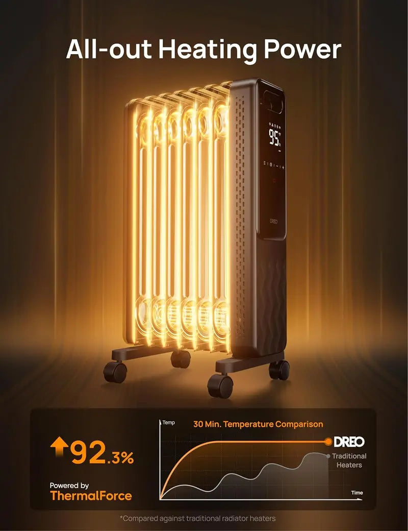Dreo Oil-Filled Radiator Heater | 1500W Quiet Indoor Electric Heater with Remote, Child Lock, 4 Heat Modes, 24-Hour Timer, Digital Thermostat & Dual Safety Protection