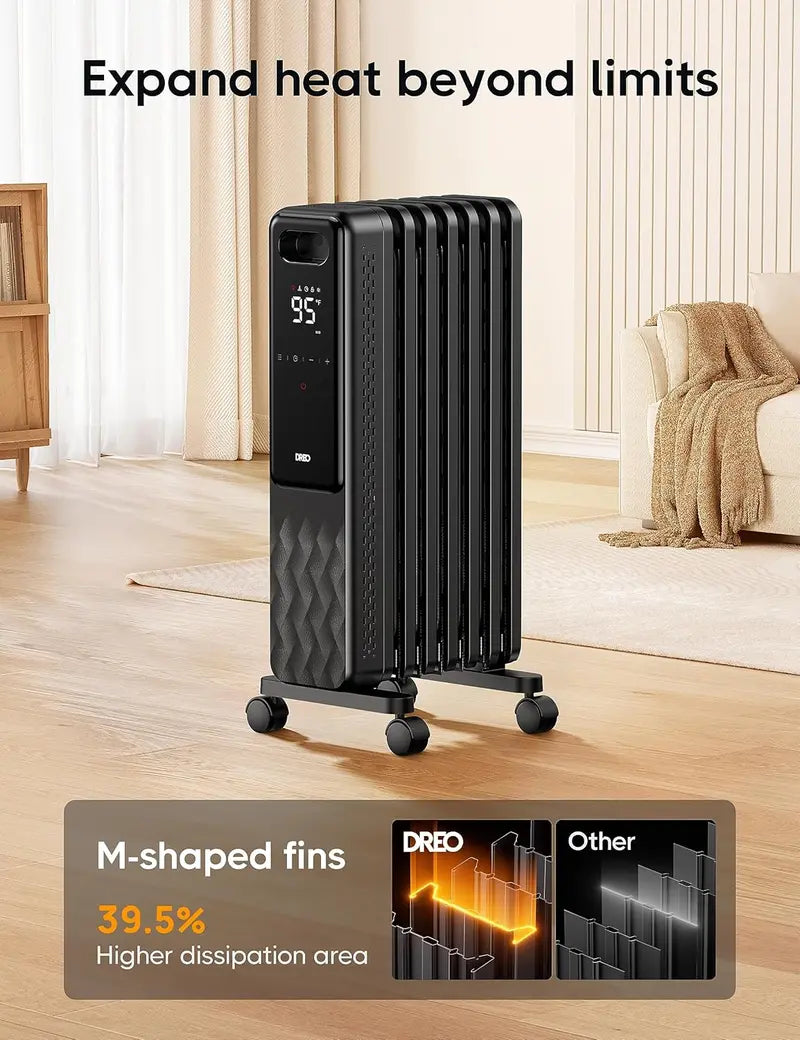 Dreo Oil-Filled Radiator Heater | 1500W Quiet Indoor Electric Heater with Remote, Child Lock, 4 Heat Modes, 24-Hour Timer, Digital Thermostat & Dual Safety Protection