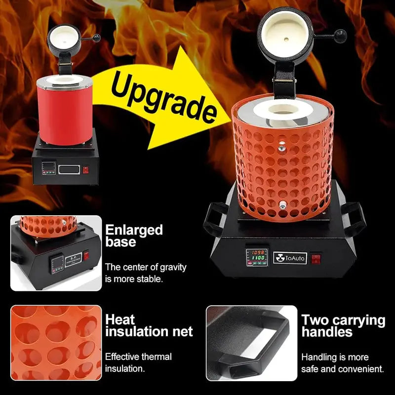 TOAUTO TGF3000-V1.1 Gold Melting Furnace – 1–3 kg Capacity, 1400W, 2100°F Max Temperature